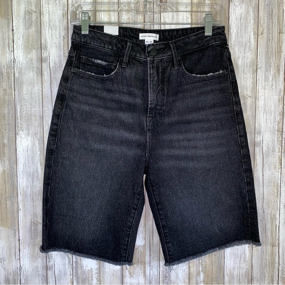 NWT Good American 90s Bermuda Black Shorts - Picture 1 of 4